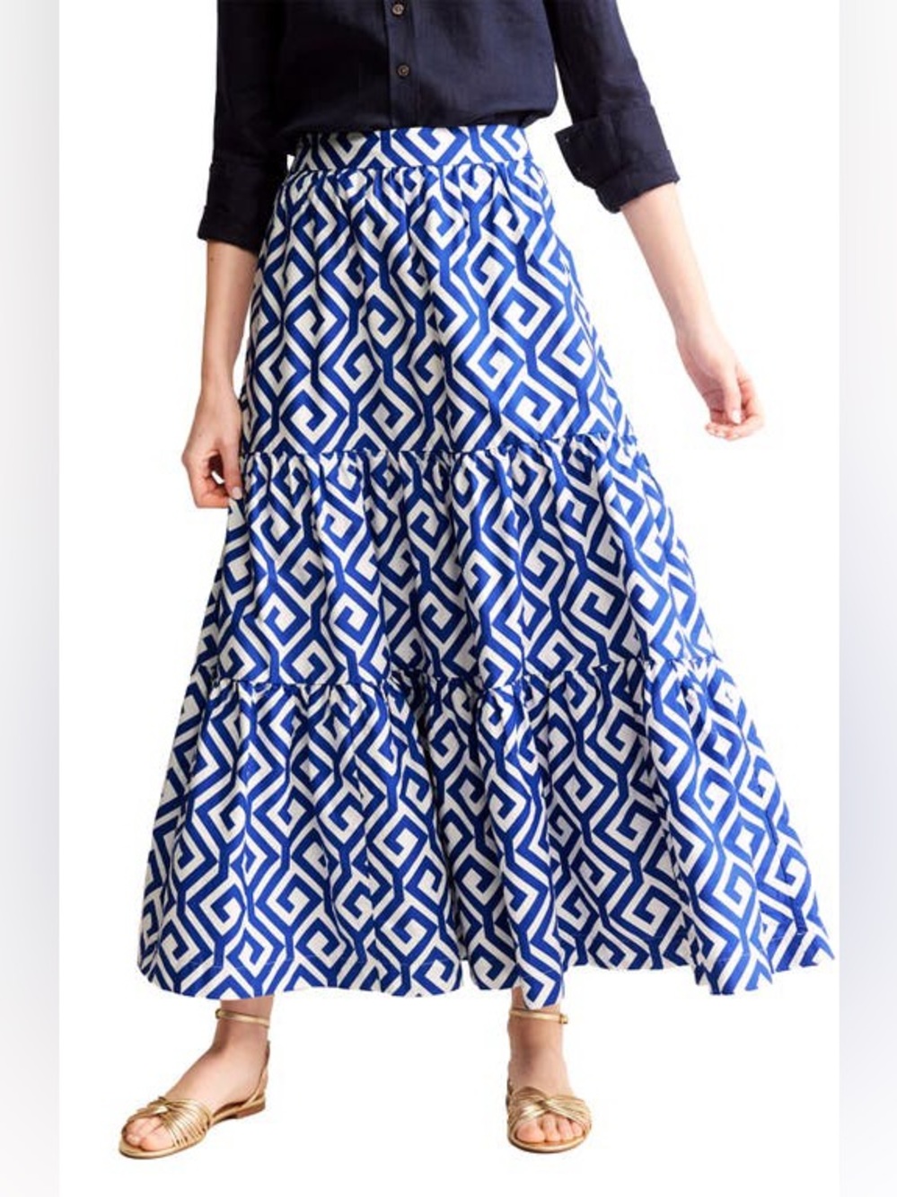 Boden blue tiered Lorna maxi skirt